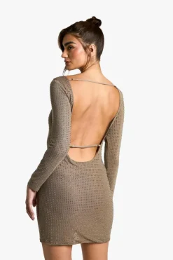 Cami Dresses*boohoo Hot Fix Scoop Back Mini Dress mocha