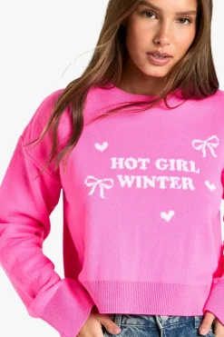 Jumpers|Up To 80% Off Winter Warmers*boohoo Hot Girl Winter Crop Christmas Jumper pink