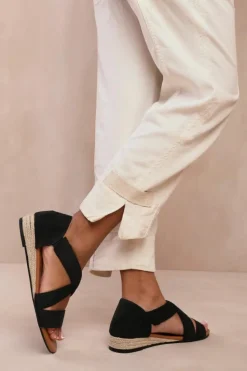 Wedges*Where's That From Hummingbird' Low Wedge Shoes With Cross Over Strap Black