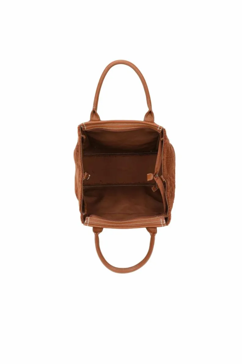 Tote Bags*Kitise 2In1 Large Front Zip Pocket Fluffy Soft Tote Handbag Detachable Strap andMatching Large Pouch Purse Brown