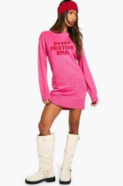 Jumper Dresses|Jumper Dresses*boohoo In My Festive Era Christmas Jumper Dress pink