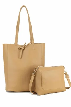 Tote Bags*Kitise 2in1 Set Large Slouch Tie Closure Tote Bag with Purse Bag Beige
