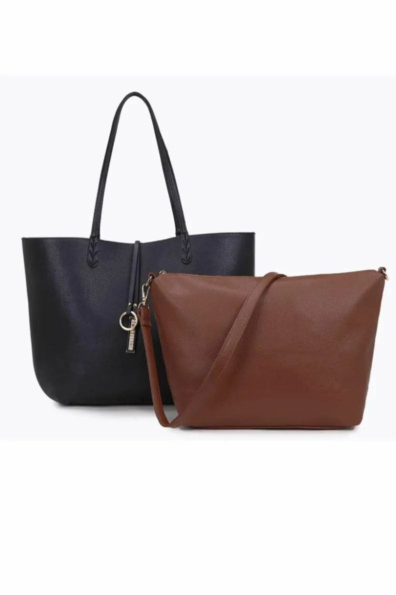Handbags|Tote Bags*Kitise 2in1 Set Large Tote 2 Tone Reversible Tote Handbag with Small Messenger Bag Black