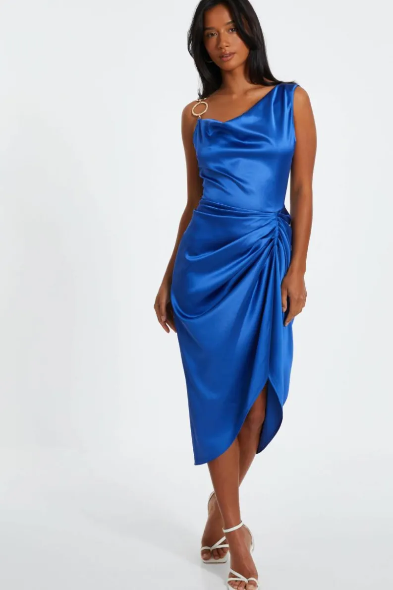 Midi Dresses*Quiz Satin Ruched Midi Dress Indigo