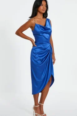 Midi Dresses*Quiz Satin Ruched Midi Dress Indigo