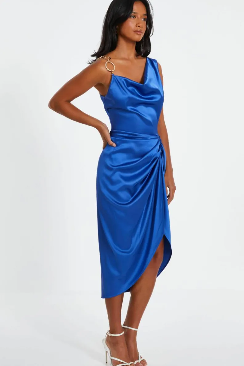 Midi Dresses*Quiz Satin Ruched Midi Dress Indigo