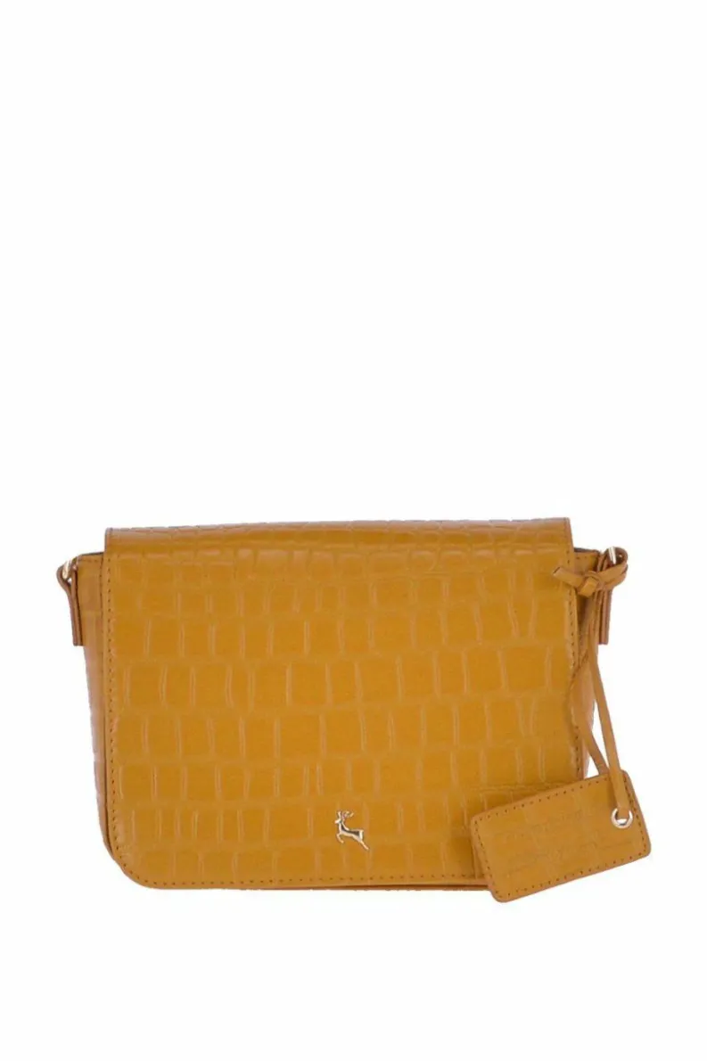 Cross-Body Bags*Ashwood Leather Intenso Gialo' Croc-Embossed Leather Crossbody Bag Mustard