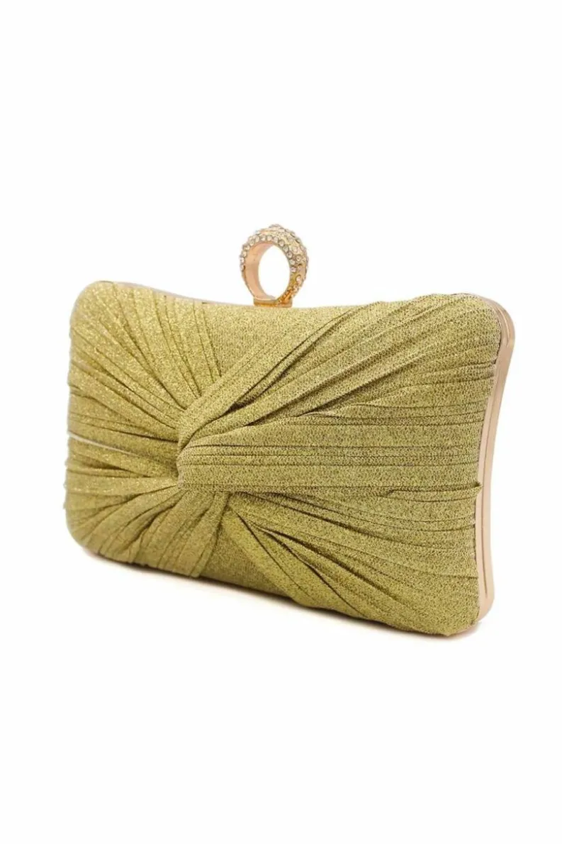 Clutch Bags*Kitise Interwined Pleated Glitter Clutch Evening Bag With Crystal Clasp Gold