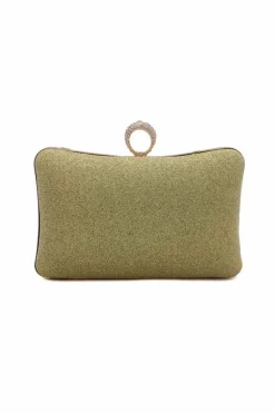 Clutch Bags*Kitise Interwined Pleated Glitter Clutch Evening Bag With Crystal Clasp Gold