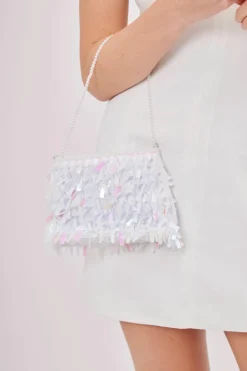 Handbags*My Accessories London Iridescent Sequin Mini Bag White