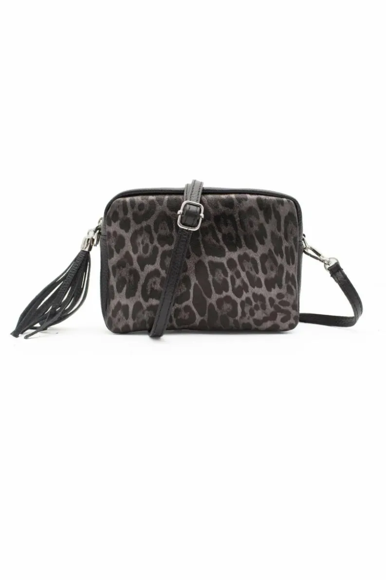 Cross-Body Bags|Handbags*Kitise Italian Genuine Leather Leopard Print Small Crossbody Bag With Tassel Charm Black