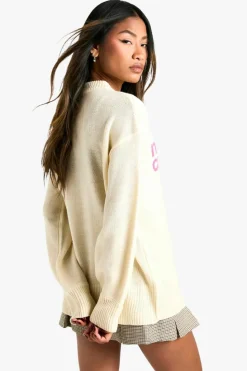 Oversized Jumpers*boohoo Its Giving Christmas Slogan Oversized Jumper cream