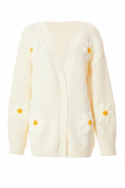 Cardigans*Quiz Knitted Floral Cardigan Ivory
