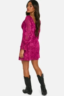 Smock Dresses*boohoo Jacquard Floral Ruffle Milkmaid Dress plum