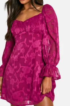Smock Dresses*boohoo Jacquard Floral Ruffle Milkmaid Dress plum