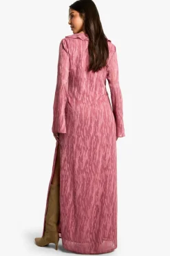 Maxi Dresses|Long Sleeve Dresses*boohoo Jacquard Frill Side Split Maxi Dress dusky pink
