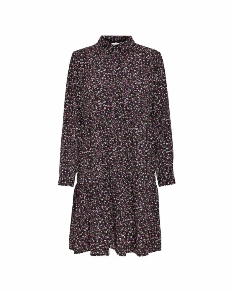 Shirt Dresses*Jacqueline De Yong JF127 Floral Shirt DressTiered Midi Dress Pink