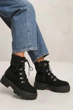 Chunky Boots|Ankle Boots*Where's That From Kaia' Lace Up Ankle Boot With Sherpa Trim And Chunky Sole Black