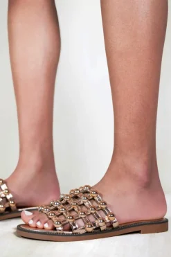 Sandals*Where's That From Kelly' Studded Slider Rose Gold