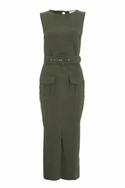Midi Dresses*Quiz Cargo Split Front Midi Dress Khaki