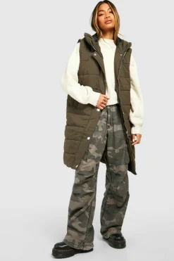 Up To 80% Off Winter Warmers|Long Coats*boohoo Longline Hooded Gilet khaki