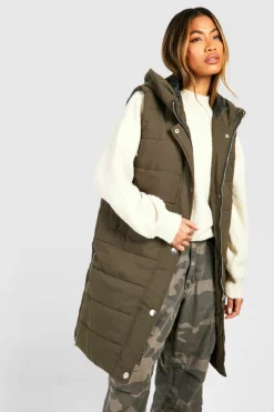 Up To 80% Off Winter Warmers|Long Coats*boohoo Longline Hooded Gilet khaki
