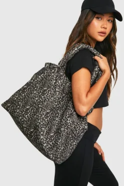 Handbags|Tote Bags*boohoo Khaki Nylon Knot Handle Tote Bag leopard