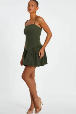 Skater Dresses*Quiz Strappy Puff Ball Skater Dress Khaki