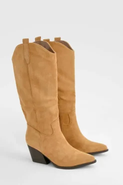 Knee High Boots|Cowboy Boots*boohoo Knee High Cowboy Western Boots camel