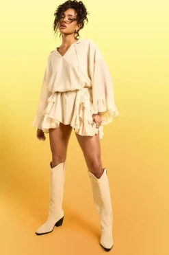 Knee High Boots|Cowboy Boots*boohoo Knee High Heeled Faux Suede Western Cowboy Boots beige