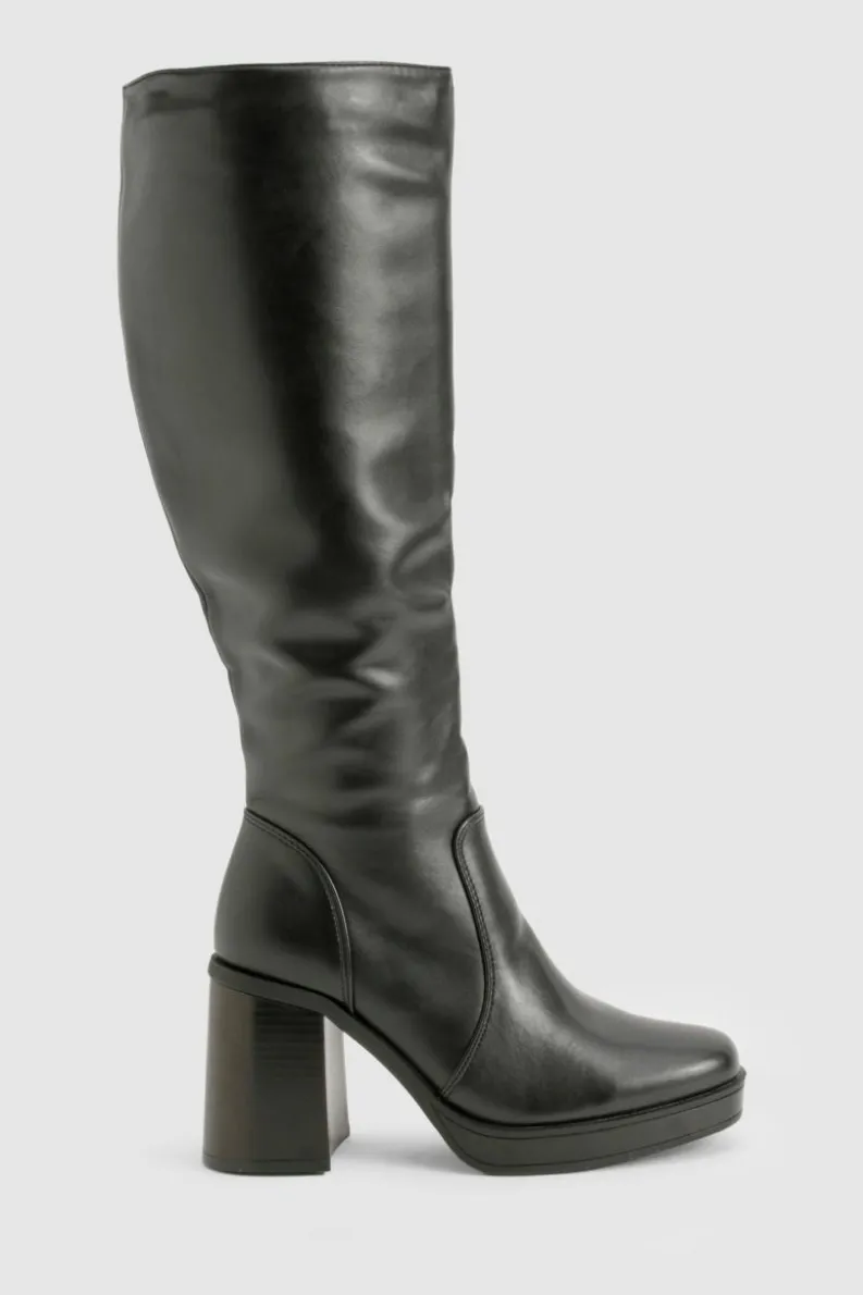 Heels|Over The Knee Boots*boohoo Knee High Platform Block Heel Boots black
