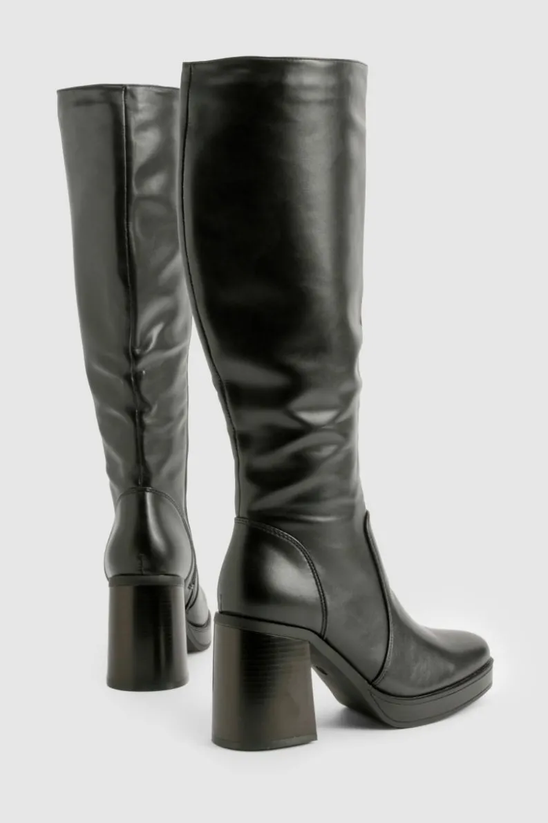Heels|Over The Knee Boots*boohoo Knee High Platform Block Heel Boots black
