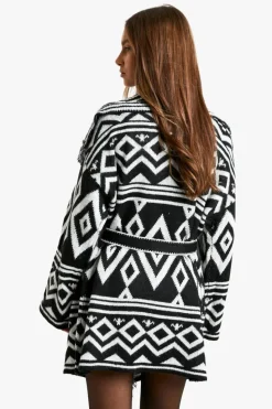 Cardigans*boohoo Knitted Aztec Longline Belted Cardigan black