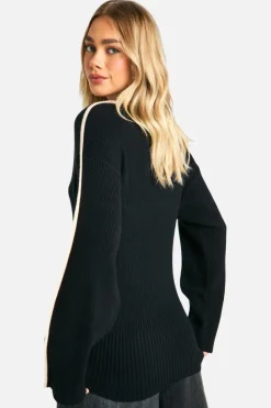 Oversized Jumpers|Jumpers*boohoo Knitted Bindng Detail Crew Neck Oversized Jumper black