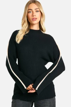 Oversized Jumpers|Jumpers*boohoo Knitted Bindng Detail Crew Neck Oversized Jumper black