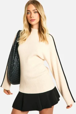 Oversized Jumpers|Jumpers*boohoo Knitted Blanket Stitch Detail Crew Neck Oversized Jumper ecru