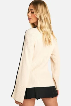 Oversized Jumpers|Jumpers*boohoo Knitted Blanket Stitch Detail Crew Neck Oversized Jumper ecru