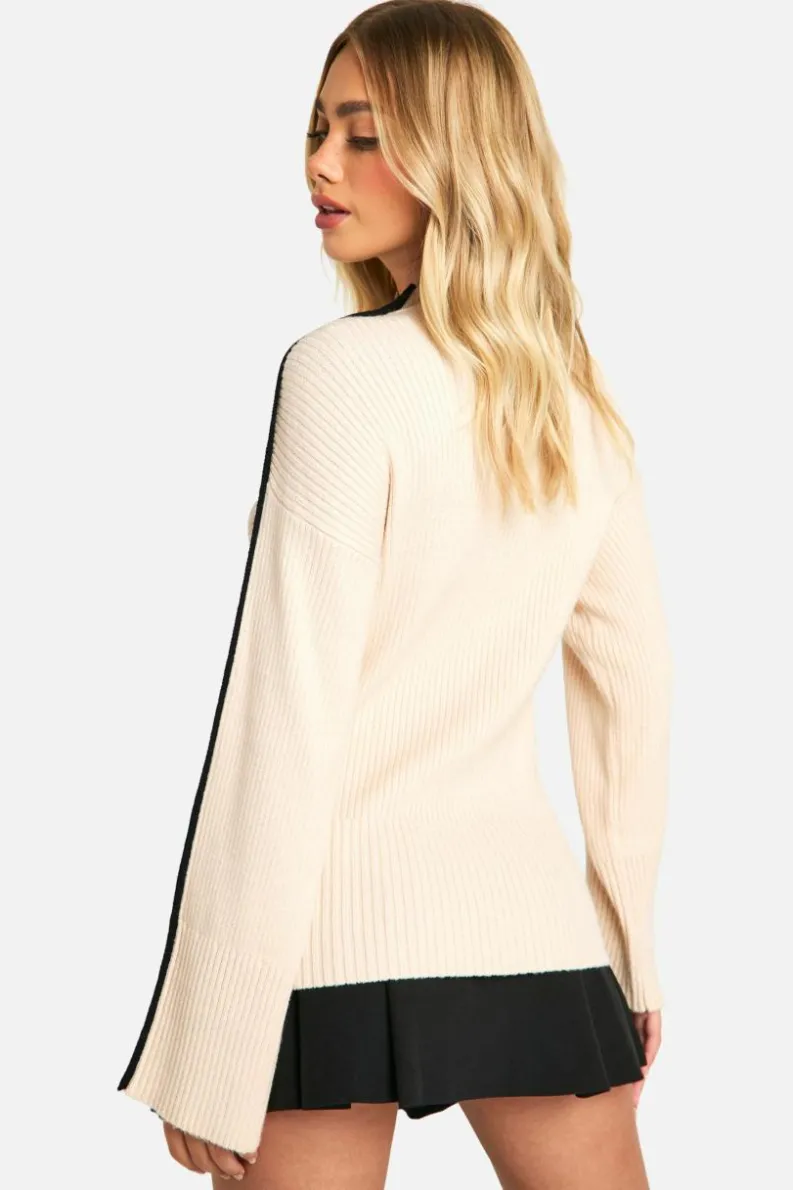 Oversized Jumpers|Jumpers*boohoo Knitted Blanket Stitch Detail Crew Neck Oversized Jumper ecru
