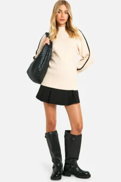 Oversized Jumpers|Jumpers*boohoo Knitted Blanket Stitch Detail Crew Neck Oversized Jumper ecru
