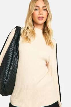 Oversized Jumpers|Jumpers*boohoo Knitted Blanket Stitch Detail Crew Neck Oversized Jumper ecru