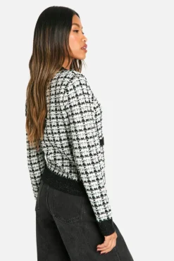 Cardigans*boohoo Knitted Boucle Bomber Cardigan black