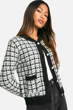 Cardigans*boohoo Knitted Boucle Bomber Cardigan black