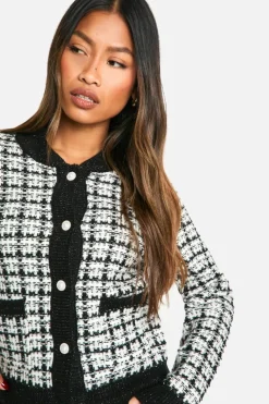 Cardigans*boohoo Knitted Boucle Bomber Cardigan black