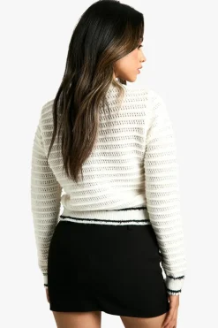 Cardigans|Jumpers & Cardigans*boohoo Knitted Boucle Contrast Detail Cardigan cream