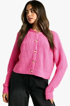 Cardigans|Up To 80% Off Winter Warmers*boohoo Knitted Button Through Cardigan pink