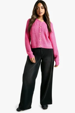Cardigans|Up To 80% Off Winter Warmers*boohoo Knitted Button Through Cardigan pink