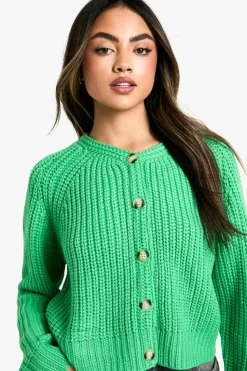Cardigans|Up To 80% Off Winter Warmers*boohoo Knitted Button Through Cardigan green