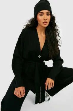Knitted Co-Ords*boohoo Knitted Cardigan & Wide Leg Trouser Co-ord black