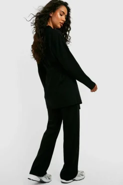 Knitted Co-Ords*boohoo Knitted Cardigan & Wide Leg Trouser Co-ord black