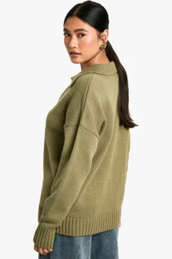 Jumpers*boohoo Knitted Collar Detail Jumper khaki